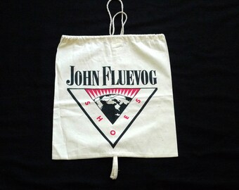 John Fluevog Shoes Bag 1990s Vintage Vogs Drawstring Shoe Bag Dust Cover Travel Bag Shoe Storage Logo Boot Bag for Fluevogs Sewing Project