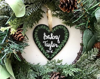 Custom Chalkboard Ornaments Personalized Ornaments Pregnancy Announcement Ornament Mr and Mrs Ornament Baby's First Christmas Ornament Heart