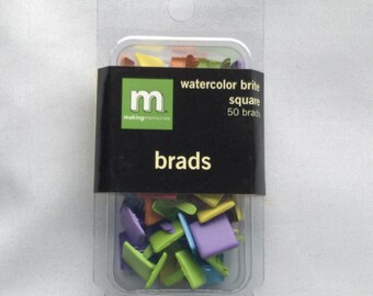New- For Scrapbooking and Paper Crafting 50 Brads by Making Memories Watercolor Brite Large Squares
