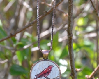 red bird necklace, nature jewelry,