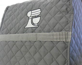 Gray Mixer Cover with Embroidery Design for Bosch, Breville, Cuisinart, KitchenAid Hamilton Beach, Hobart, Oster, Sunbeam, Viking