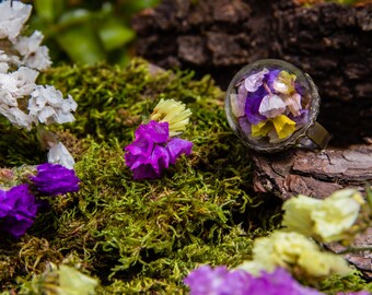 Ring of colorful petals - 25mm - real dried flowers - boho vintage