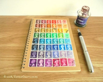 Rainbow A5 Planner, British Stamps Notebook | Timetable or Month Planner - gift for student or teacher | upcycled GB stamps, recycled paper