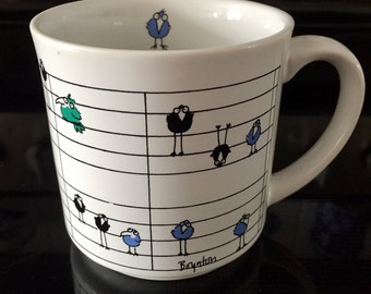 SANDRA BOYNTON MUG vintage "birds on a musical score" by Recycled Paper Products 4A