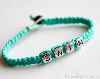 Clearance Sale - Teal Swim Bracelet, Teal Macrame Hemp Jewelry for Fitness Motivation, Unisex Swimming Accessory, Race Day Gift