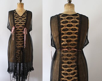 1920s Nightgown / Vintage 20s Chiffon Dress / S M