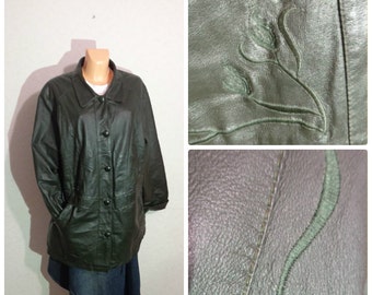 80s. Genuine Leather Black Jacket Womens Spring Autumn Jacket the very rare Leather Jacket Extra Large Size