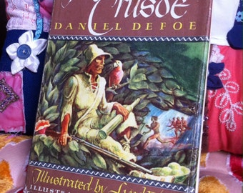 1946 Robinson Crusoe, Daniel Defoe 1946, vintage Robinson Crusoe novel with illustrations by Lynd Ward