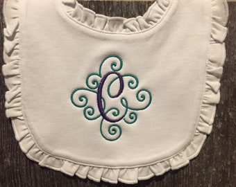 Elegant Scroll Monogrammed Ruffled Bib