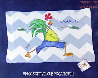 Workout Towel Yoga Warrior Pose Namaste Man White and Gray Chevron Rooster