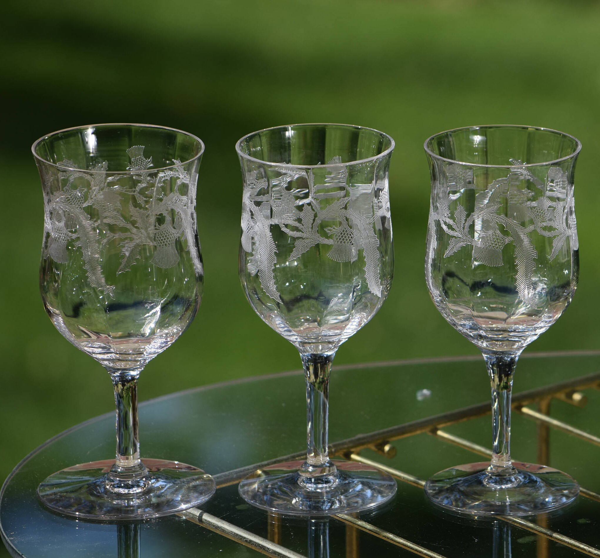 Antique Etched Optic Wine Glasses, Set of 5, Central Glass Works