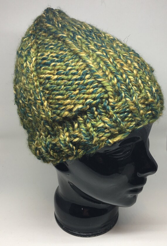 Camo green chunky knit winter hat