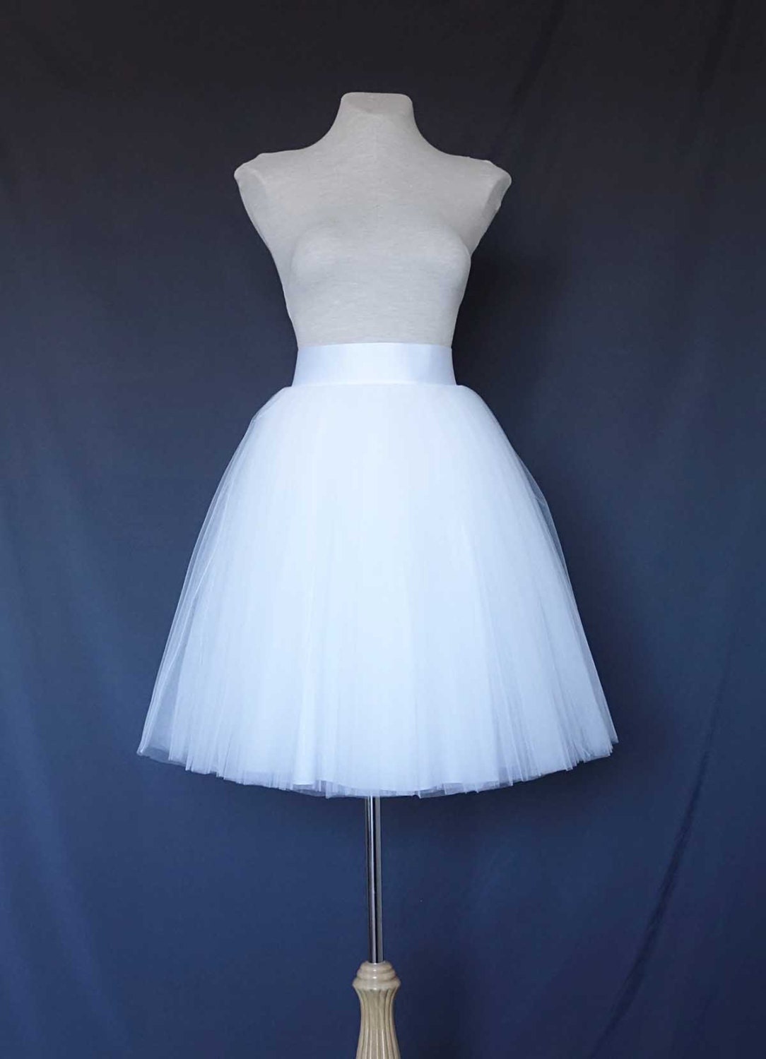 White Tulle Skirt . Tea length tulle skirt . Women tulle