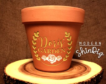 Personalized Flower Pot - Engraved Terra Cotta Planter Clay Pots - Custom Engraving with Paint Fill in Multiple Colors