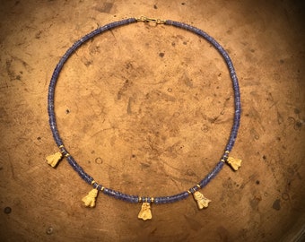 necklace tanzanite and gold bee amulet charm 18k 20k 22k