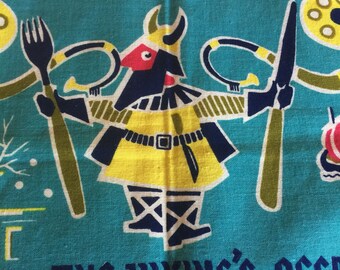 Vintage Scandanavian Indanthren Viking Tea Towel