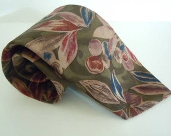 Vintage Necktie Terenzi XL Sandwashed Silk Olive Branch