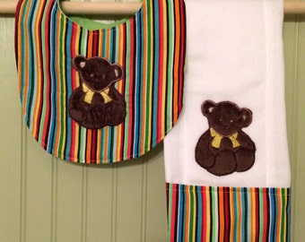 Baby Bibs, Baby Burp Cloth, Bib, Burp Cloths, Baby Accessories, Teddy Bear Bib and Burp Cloth