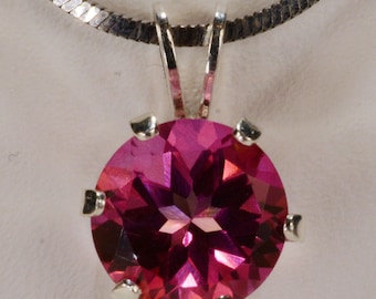 Mystic Pink Topaz Pendant~.925 Sterling Silver Setting~8mm Round Cut~Genuine Natural Mined