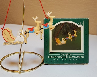Daughter, Sleigh and Reindeer Hallmark Keepsake Ornament, 1987 Collectible - Oak Hill Vintage