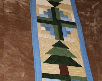 Blue and Gold with Pines Table Runner