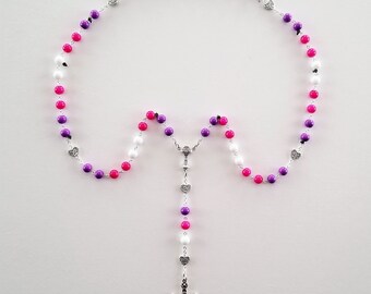 Pink / Purple / White First Communion Rosary