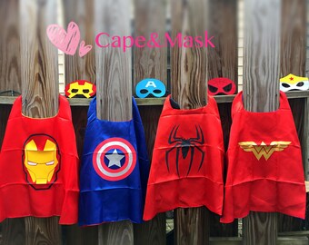 Ready to Ship!Spiderman cape and mask,Wonder woman,Iron man,Captain America,Superhero Birthday, Superhero Party Favors,Superhero Costume