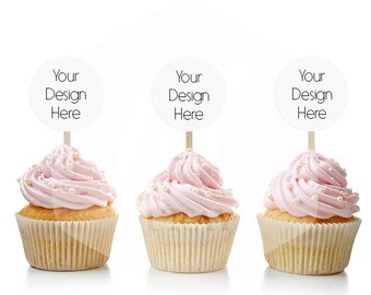 Cupcake Topper Mockup. Party Circles Mockup, Isolated Cupcake mockup
