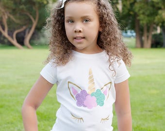 Unicorn Face Glitter Shirt or Bodysuit - (0-24 months)(2T-16) Girls - first birthday, party, horn, bday, magical, toddler, magic, lover