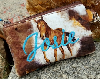Horse Coin Purse, Small Zipper Wallet, Personalized Coin Purse, Girls Coin Purse, Boys Coin Purse, Ear Bud Pouch, Lunch Money Pouch