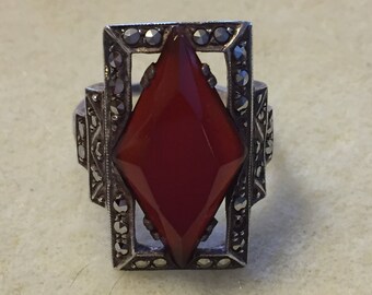 Vintage Marcasite and Carneian ring size 8