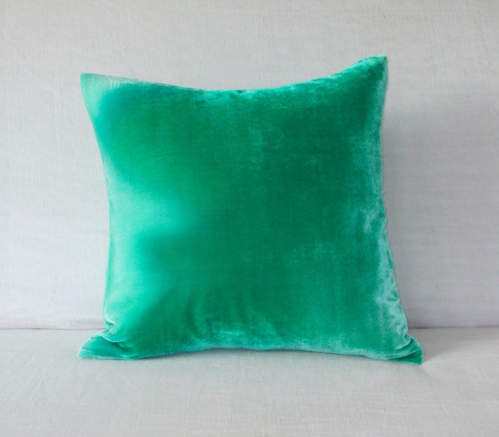 Mint/Jade green velvet pillow cushion cover hand painted