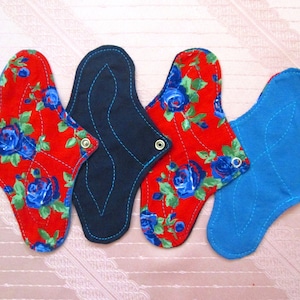 4 pack flowery Panty-Liners~ washable 20cm / 8" cloth pantyliners~ daily use/ light flow period/ tampon backup/ incontience~ natural & eco