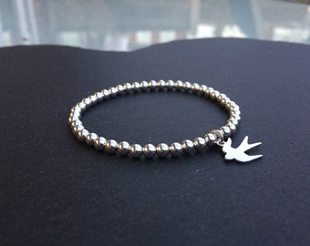 Silver Stretch Bracelet with Swallow Bird Charm