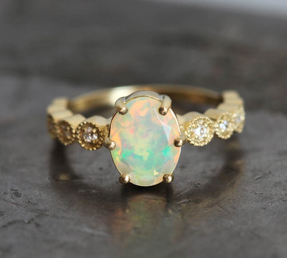 Opal Engagement Ring Rainbow Opal Ring Oval Opal Ring Welo