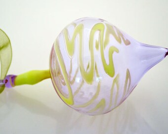 Art Glass Ornament, Hand Blown Ornament, Lavender and Lime Ornament, Suncatcher, Made in Oregon, Unique Handmade Ornament