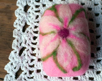 Felted soap, Felted flower soap, Pink felted soap