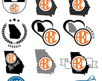 Georgia monogram svg, State silhouette svg file, Vector Georgia svg, Studio3 file. Round monogram Svg, Monogram design Dxf Eps Ai Cdr