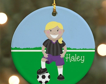 Personalized Soccer Ornament (Female version) - Personalized with Name