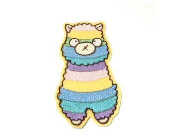 Rainbow Alpaca Llama embroidered iron on patch kawaii