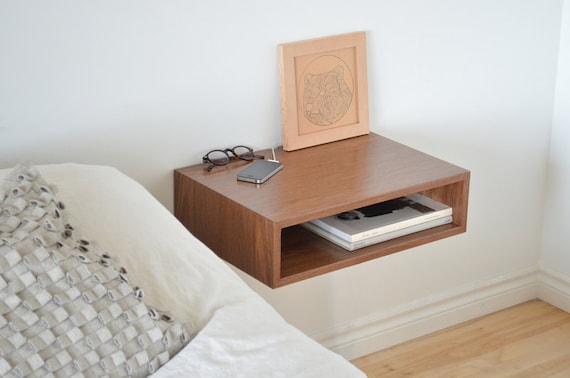 Download Floating end table nightstand solid walnut bedroom bedside