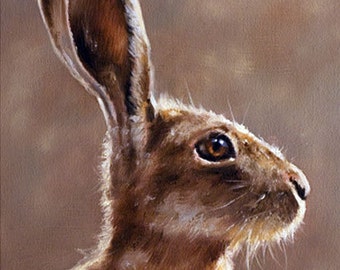 Aceo Print, Wild Hare. From an Original Painting by Award Winning Artist JOHN SILVER. Personally signed. HA001AC
