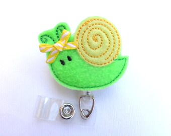 SALE - Badge Holder Retractable - Snail - lime green and yellow badge reel - nurse badge reel medical staff student nurse teacher