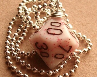 Dungeons and Dragons - D10 Die Pendant - Peppermint Percentage - Geek Gamer DnD Role Playing RPG