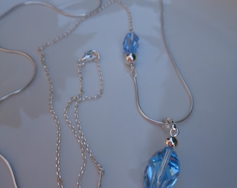 Long silver necklace in fancy design with Crystal-sparkly stone