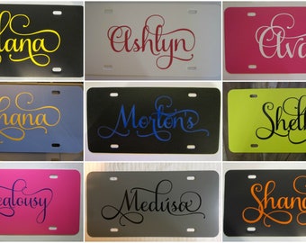 Personalized License Plate ~Choose your Plate & Lettering Color~ ONE NAME | fancy | curly | vine | custom license plate | solid | vanity |
