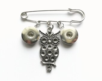 OWL Snap button jewelry safety pin brooch