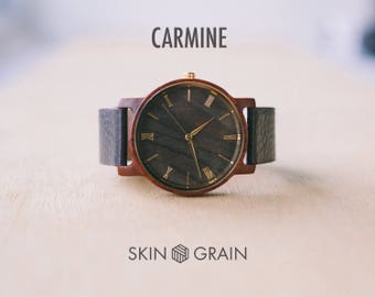 Wooden Watch, Engraved Watch, Wood Watch, Wood Watch men, Mens wood Watch, Wooden Watches for men, Engraved Wooden Watch, Watch, Carmine