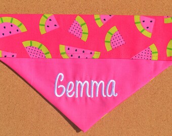 Pink Watermelon ~ Personalized/Reversible ~ Over The Collar Dog Bandana
