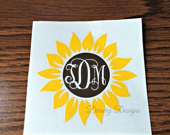Sunflower decal with monogram initials / monogram sticker for car laptop yeti cup rtic orca ozark trail tumbler water bottle
